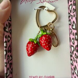 Betsey Johnson Strawberry Charm Keychain/ Bag Charm Heart Clip NEW IN BOX